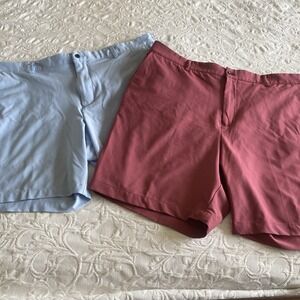 2 Dunning Men 40 Golf Shorts Player Fit Oxford Blue & Pink Performance Stretch